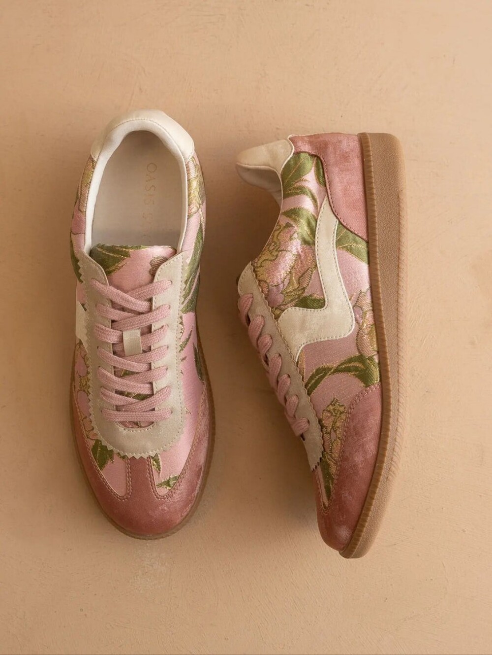 Oasis Society Floral Velvet Sneaker | Pink Botanical Lace-Up Shoes